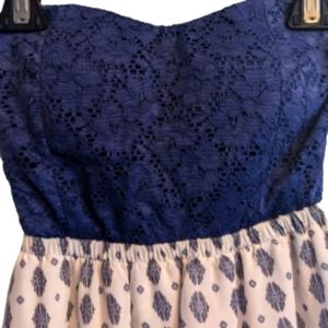 EUC iris embroidered navy bust cut out upper back boho strapless flowy maxi